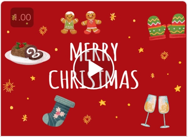 クリスマスの食べ物の動画と音が鳴るクリスマス用のAmazonギフト券Eメールタイプ