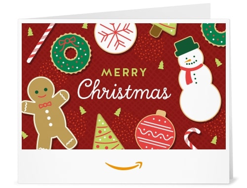 雪だるまとジンジャークッキー柄のクリスマス用Amazonギフト券印刷タイプ